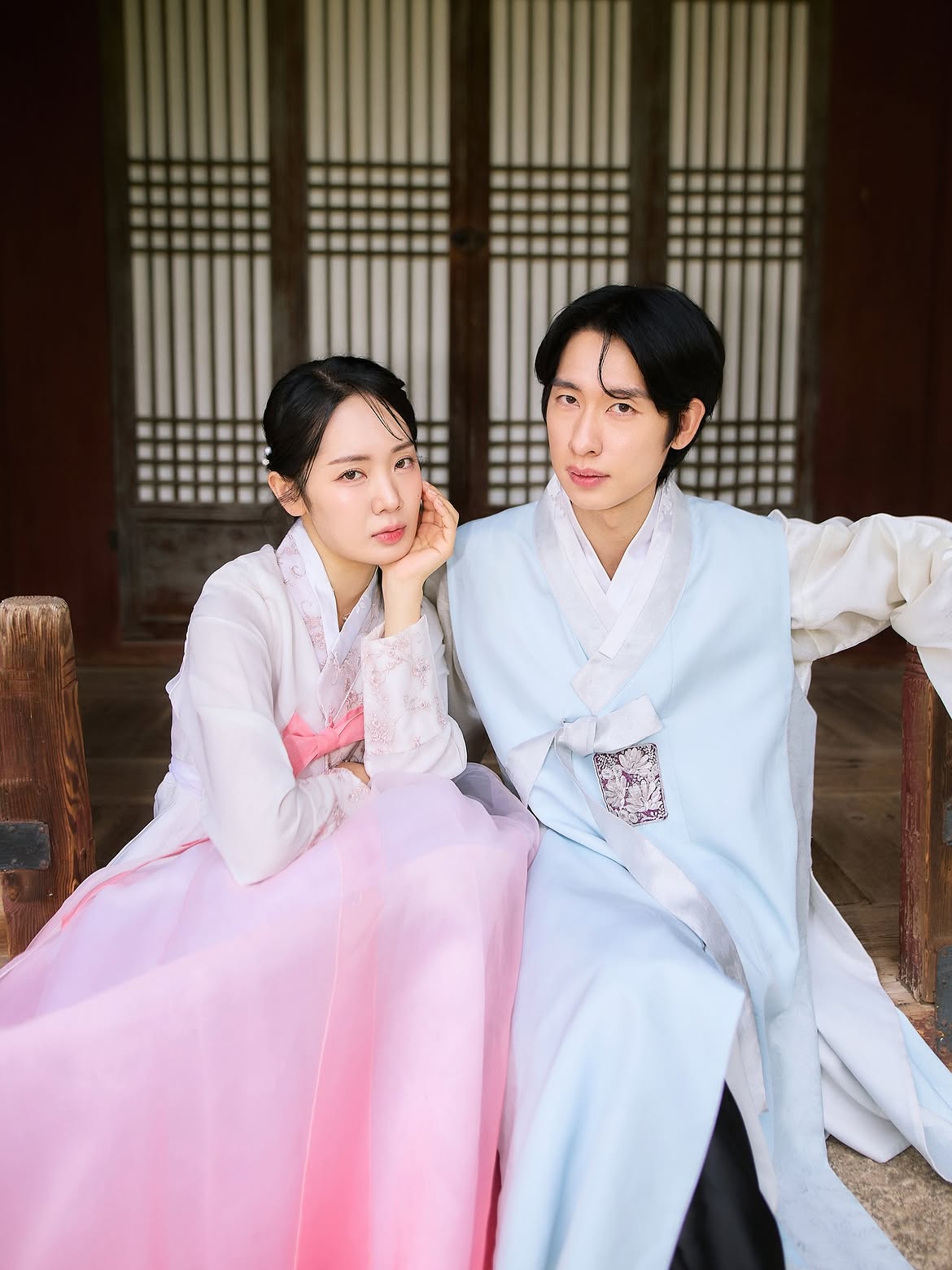 Visitors wearing premium hanbok in front of Gyeongbokgung Palace — Seohwa Hanbok rental, Seoul